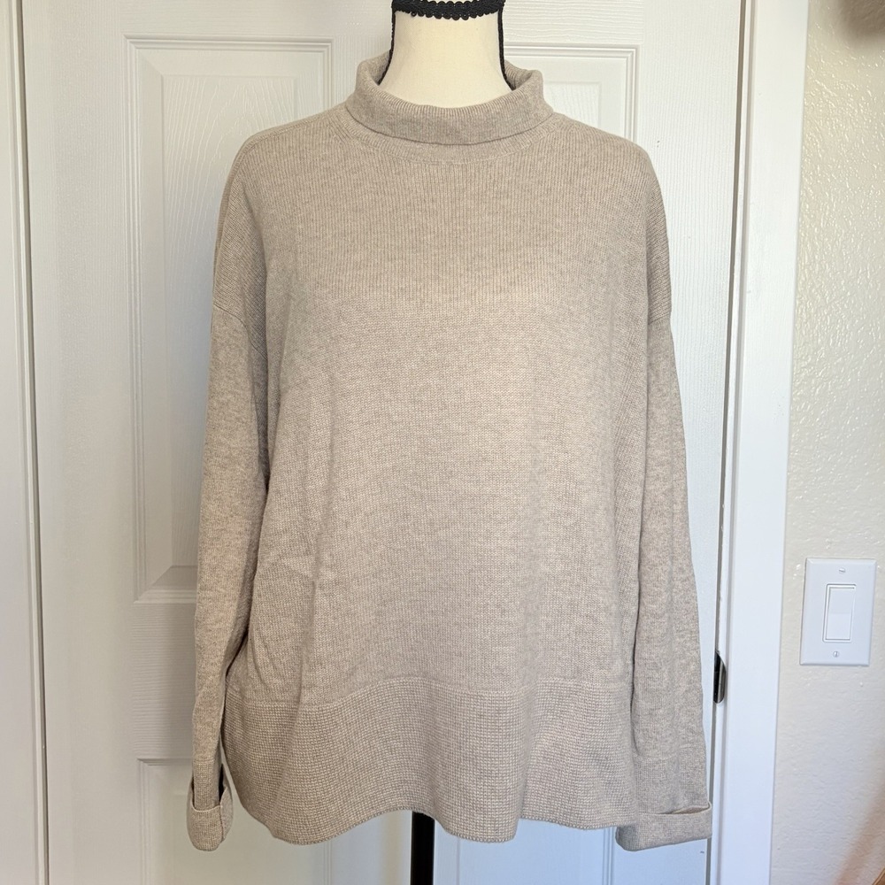 Everlane Sweater Womens XL Beige 100% Cashmere Mock Neck Knit Pullover Top